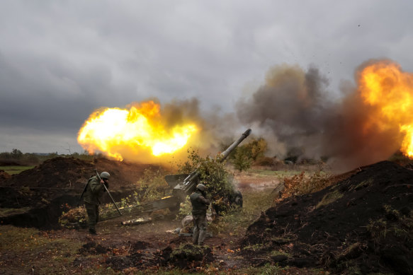 Russians shell Ukrainian positions in Donetsk, eastern Ukraine.