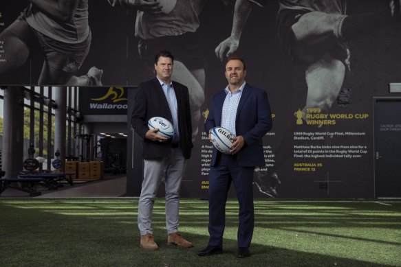 Rugby Australia chairman Hamish McLennan (left) and chief executive Andy Marinos.