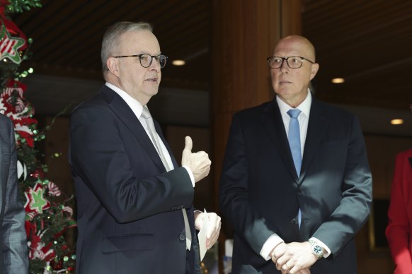 Prime Minister Anthony Albanese and Opposition Leader Peter Dutton during the launch of the annual Kmart Wishing Tree Appeal event at Parliament House in November.