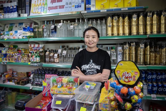 Shopkeeper Uyanga Otgonbaatar at the Mongolian-Russian border. 