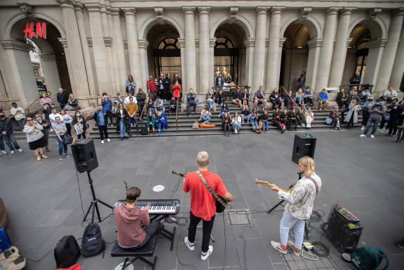 Buskers at Bourke Street Mall.