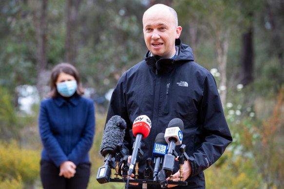 NSW Environment and Energy Minister Matt Kean at a press conference with Gladys Berejiklian last month. 