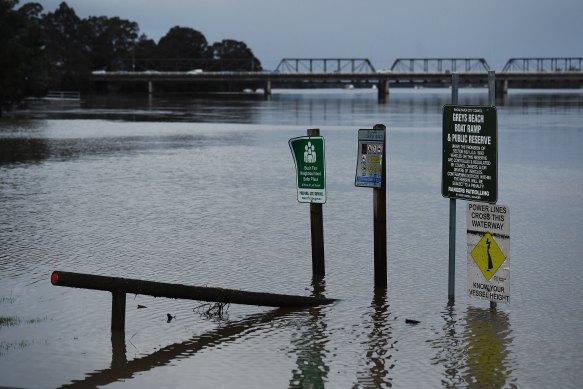 The Shoalhaven River reached flood levels at Nowra not seen since 1991. 