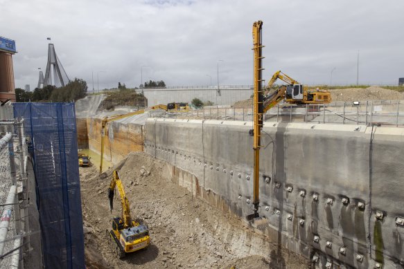 The Sydney Metro West Bays Station construction site in Rozelle in Feburary.