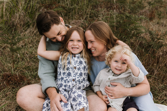 Dr Tegan Podubinski and husband Ty, with kids Ida and Henry in Wangaratta Victoria.