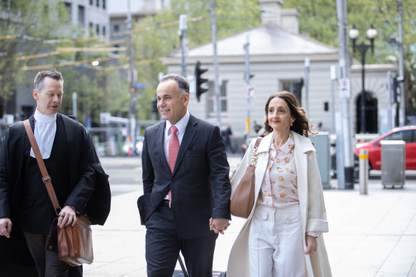 Opposition Leader John Pesutto and wife Betty arriving at the Federal Court. on Monday.
