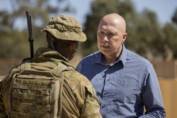 Defence Minister Peter Dutton at the Townsville field training area in Queensland this week.