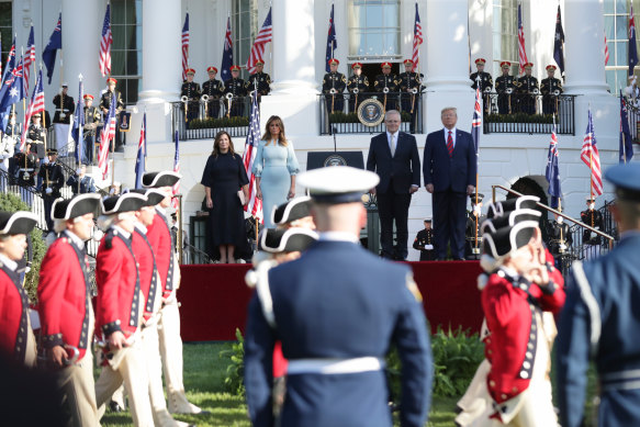 Scott and Jenny Morrison were given an extravagant welcome ceremony outside the White House.