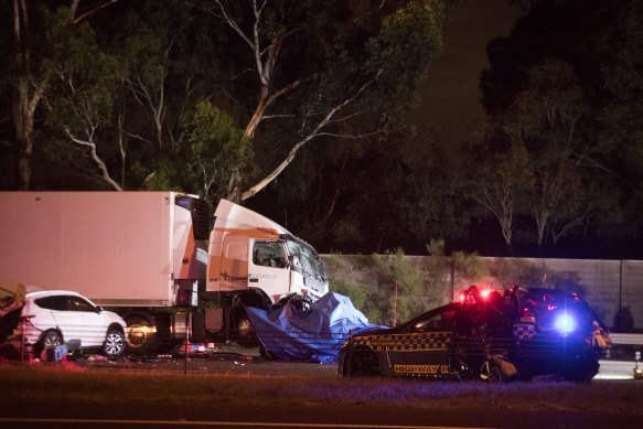 The scene of the Eastern Freeway crash.