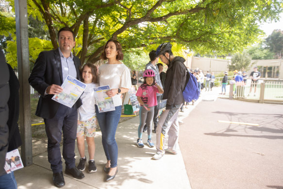 Matthew Guy cast his vote with his family on Saturday morning in his electorate of Bulleen.