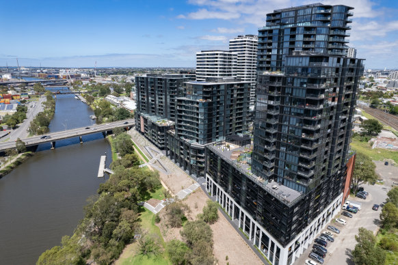 Apartment developments along the Maribyrnong River at the Joseph Road precinct.