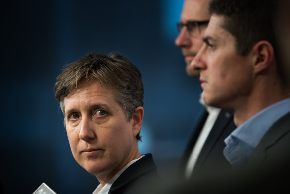 ACTU secretary Sally McManus fronts the media in 2019 after her meeting with John Setka.