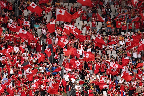 About 28,000 fans, mostly Tongan, watched a Pacific Championships final against Australia in Parramatta in 2024.