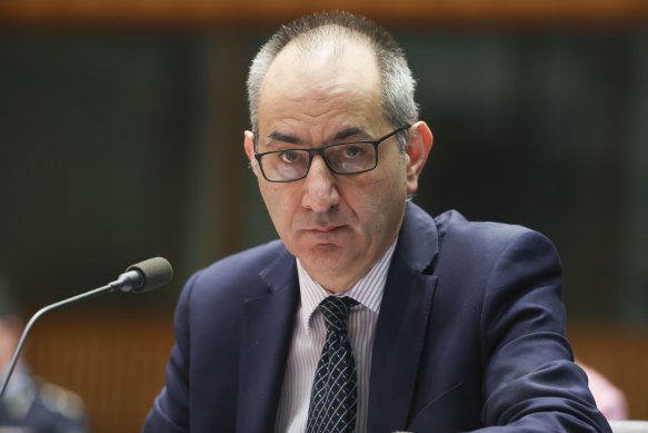 Mike Pezzullo, secretary of the Department of Home Affairs, during an estimates hearing in parliament.