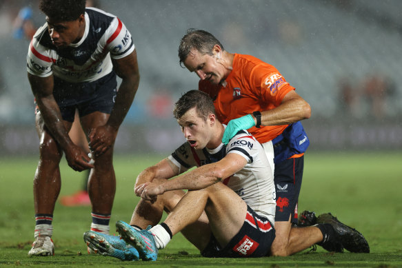 Sam Walker failed to finish the Roosters trial because of a head knock.