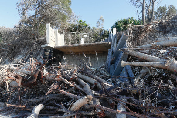 Some of the wreckage from the recent beach erosion along parts of the coast near Byron Bay.