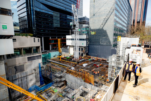 Work is forging ahead on the Victoria Cross Metro station at North Sydney. 