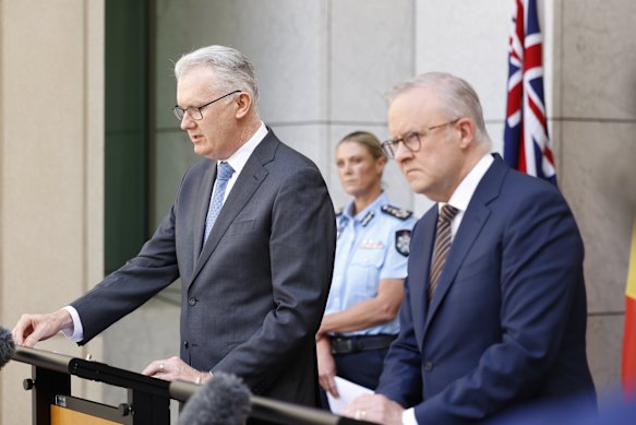 Prime Minister Anthony Albanese with Home Affairs Minister Tony Burke.