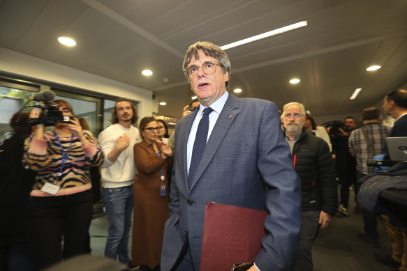 Карлес Пучдемон в четверг.  Пучдемон бежал в Бельгию после того, как возглавил неудавшуюся попытку независимости Каталонии в 2017 году.