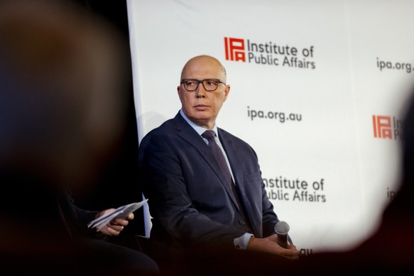 Opposition Leader Peter Dutton at an Institute of Public Affairs event earlier this month.