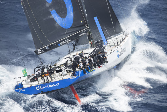 LawConnect, pictured on Boxing Day, is behind in the race for line honours.