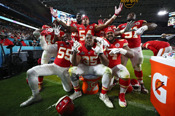 The Chiefs celebrate their Super Bowl win.