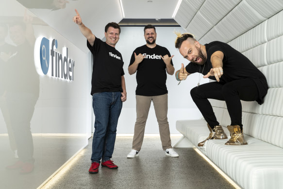 Finder CEO Frank Restuccia, left, with co-founders Jeremy Cabral and Fred Schebesta in happier times.