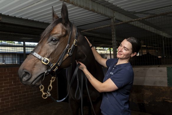 Pride Of Jenni with strapper Sammie Waters leading into the Queen Elizabeth Stakes.