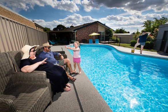 Freshly-minted Ballarat residents Tammy Fitzgerald and husband Lloyd England with their children Grace, 5, and Mason, 13. 