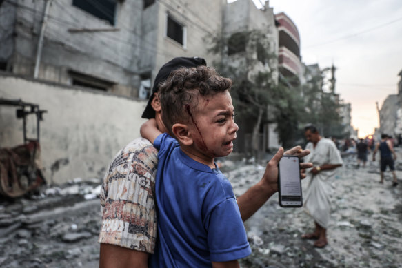 Children in the area of the Al-Shati refugee camp earlier this month.