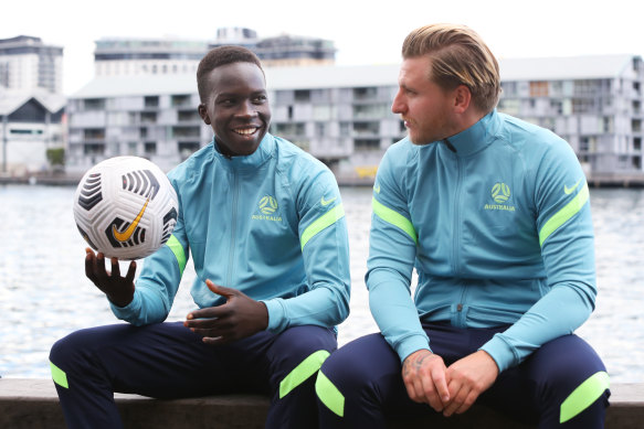 Central Coast Mariners teammates Garang Kuol and Jason Cummings are in the Socceroos squad.