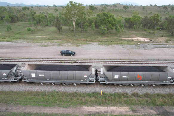 Trains carrying coal from Adani’s Carmichael mine.