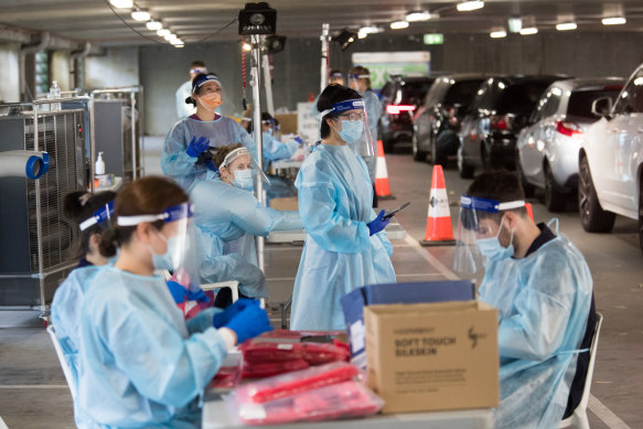 A drive-through COVID testing site in Melbourne.