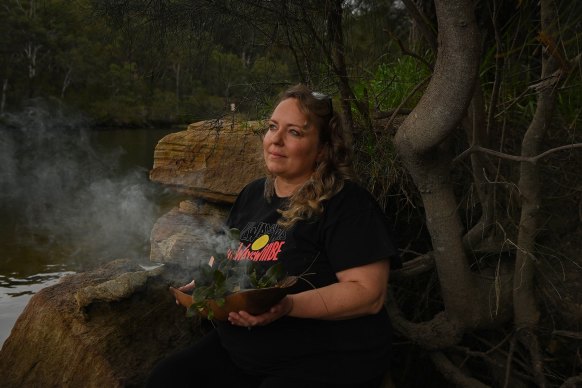 Dharawal woman Shannon Foster, 51, on the banks of the Georges River in Sydney’s south: “I want to face [my trauma] head on. I want to understand the circumstances that led me here. I want some clarity and peace around them.”