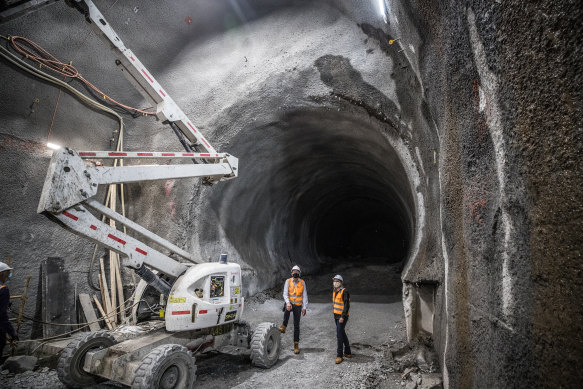 Premier Daniel Andrews and Minister for Transport
Infrastructure Jacinta Allan  inspect progress on the State Library station as part of the Metro Tunnel project last month.