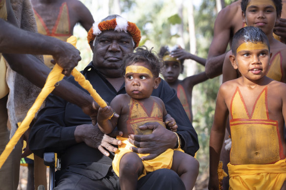 Yunupingu, pictured in 2019, has died at the age of 74.