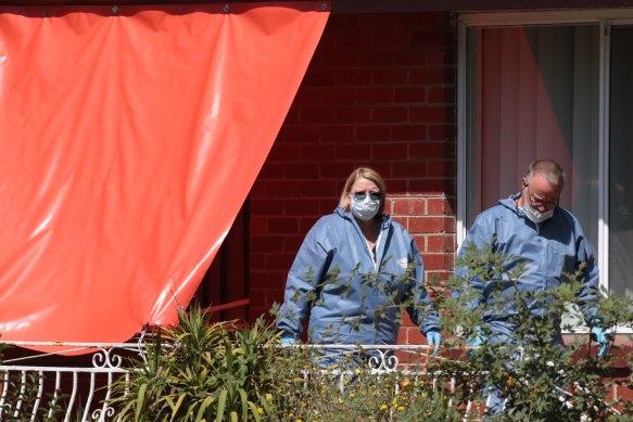 Police investigate the scene of a death in Liberty Parade, Heidelberg West on Wednesday.