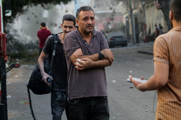 An injured man as a result of Israeli airstrikes in Gaza City, Gaza. 