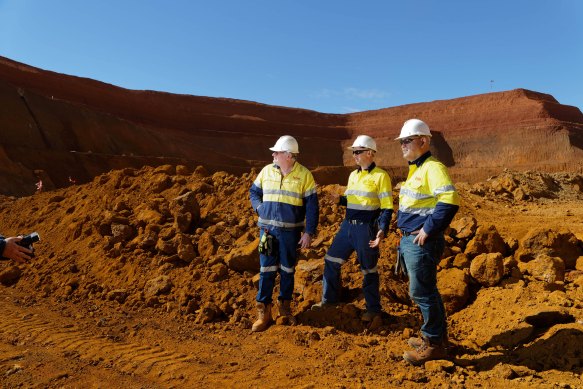 Lynas executives inspect their Mt Weld rare earths mine in WA in 2019.