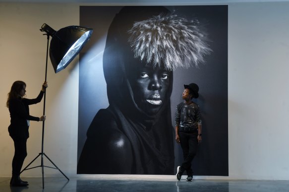 Professor Zanele Muholi in front of their work MaID IV, New York, at the MCA.