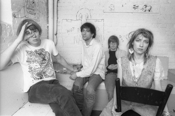 Kim Gordon with Sonic Youth bandmates, from left, Thurston Moore, Lee Ranaldo and Steve Shelley in Amsterdam in 1986.