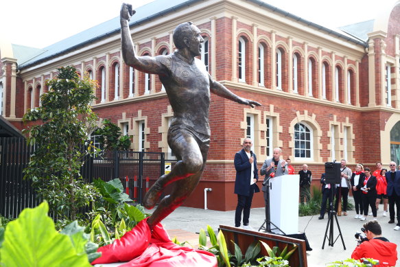 Adam Goodes’ Indigenous war cry has been immortalised by the Sydney Swans in a bronze sculpture at the club’s new home.