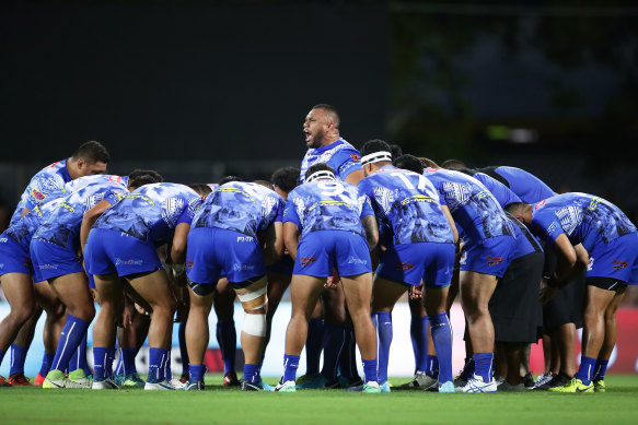 Samoa perform the Siva Tau before the 2017 quarter-final against Australia. 