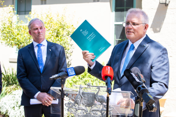 Prime Minister Scott Morrison at a press conference about the royal commission final report.