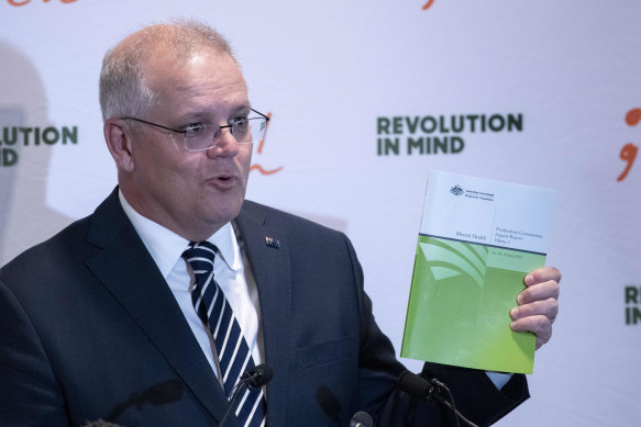 Prime Minister Scott Morrison releasing the Productivity Commission report in November. The national plan is part of the government’s response to the report.