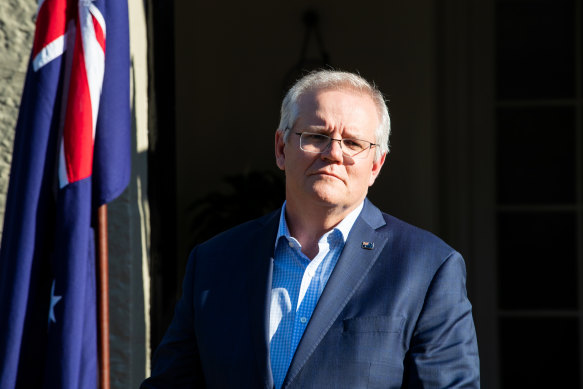 Mr Morrison at the press conference on Sunday afternoon where he announced Mr Porter had quit his job. 