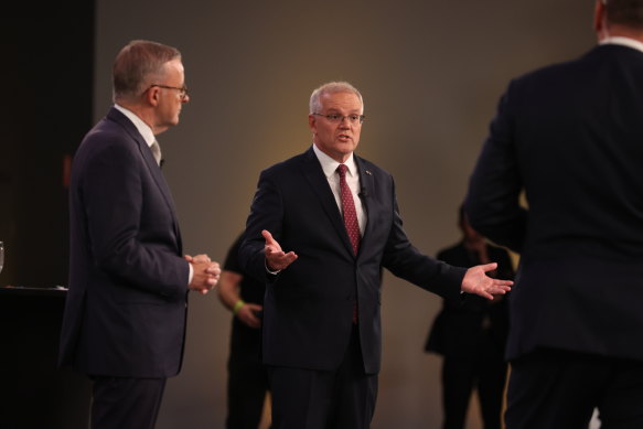 Scott Morrison and Anthony Albanese at the debate on Wednesday night.