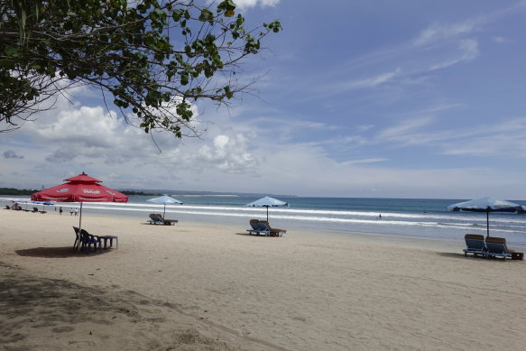 An almost empty Kuta Beach in Bali. 