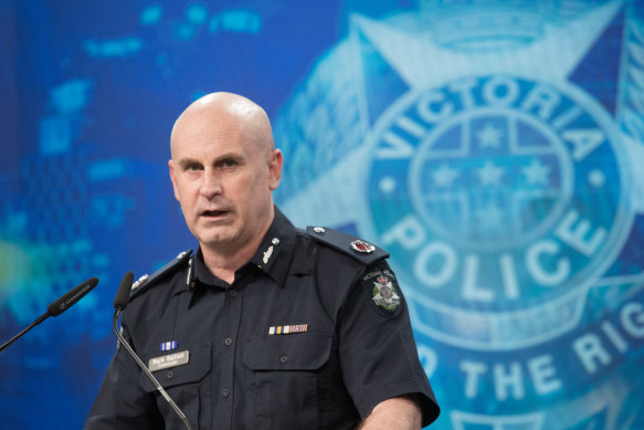 Victoria Police Commander Mark Galliott speaks to the media on Thursday.