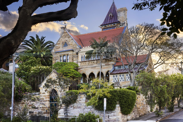 The Abbey was modelled on a Scottish manor complete with copper-clad turret and gargoyles.